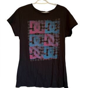 DC Black Tee with Blue and Pink Graphic